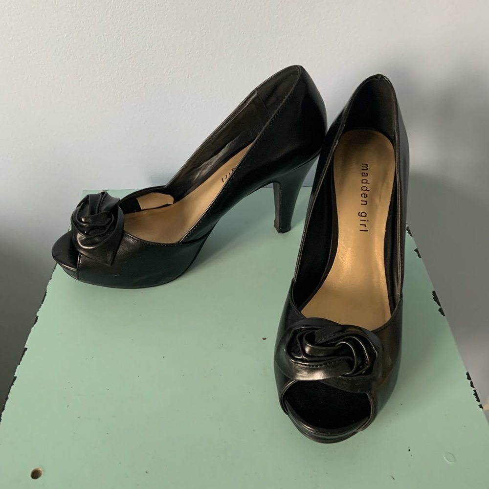 Madden Girl Black Open Toe Heels, Sz. 9